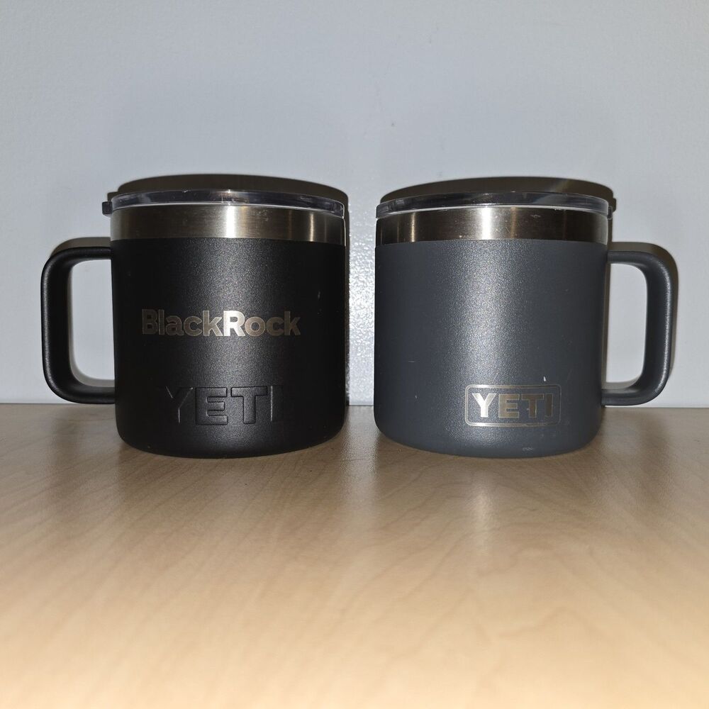 YETI Rambler 14 oz Mug Black And Gray with Clear Lid – Stainless Steel Lot Of 2